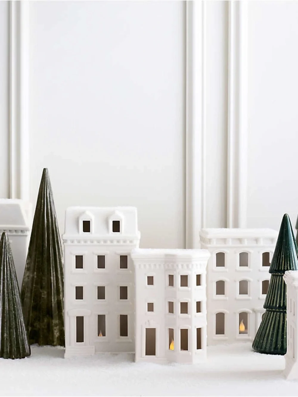 Crate & Barrel White Ceramic Holiday Gothic Revival Brownstone